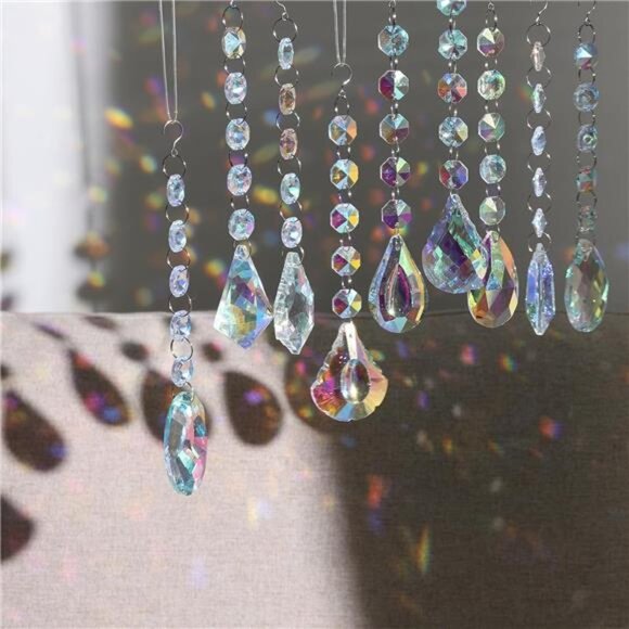 Hanging Crystals for Windows, 9 Pack Suncatcher Prism with Chain - Picture 4 of 7